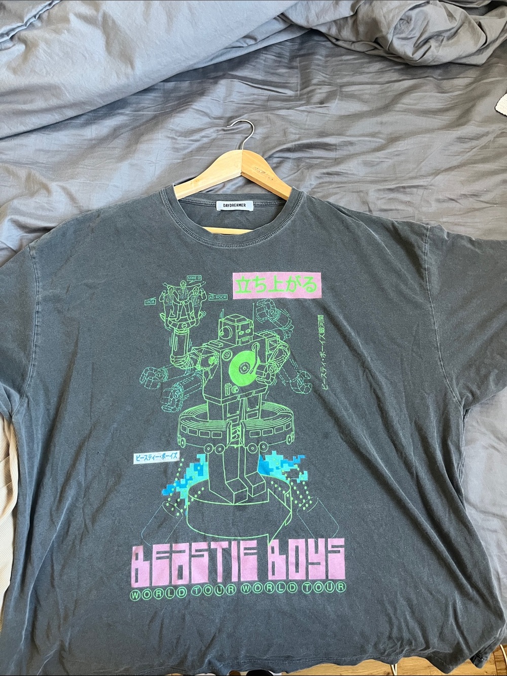 Daydreamer Black Tee with Neon Green & Pink Beastie Boys Graphic